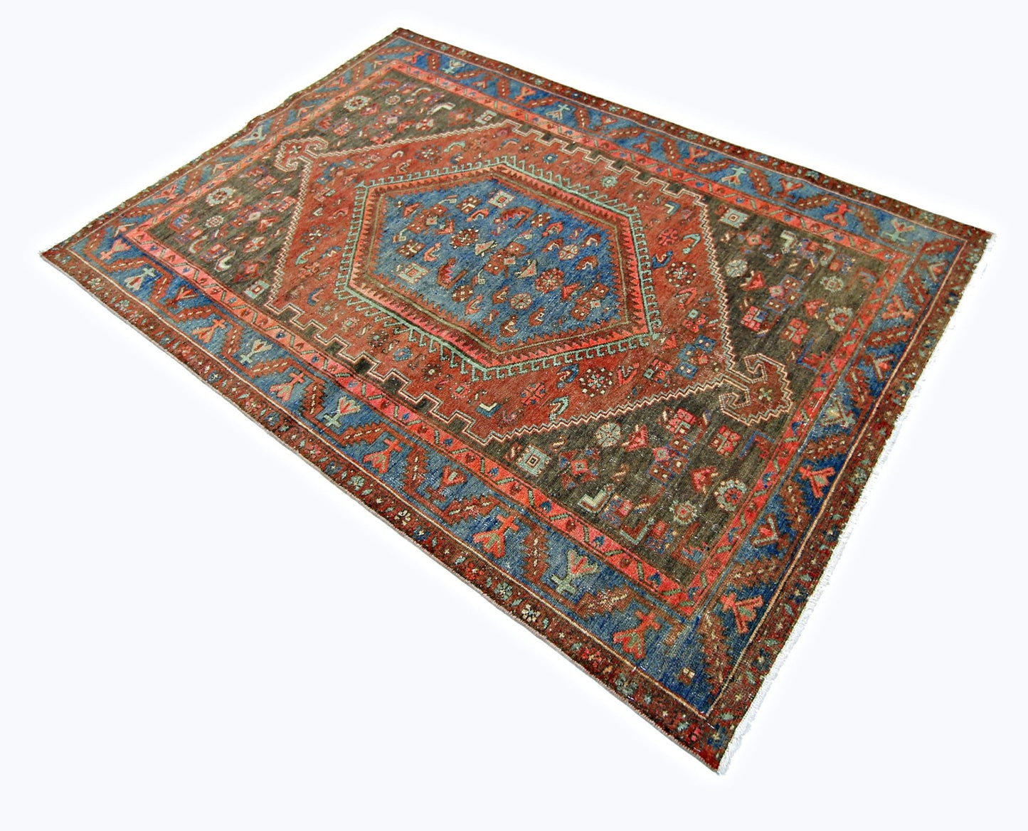 Handmade Vintage Persian Hamadan Rug | 196 x 134 cm | 6'5" x 4'5" - Najaf Rugs & Textile