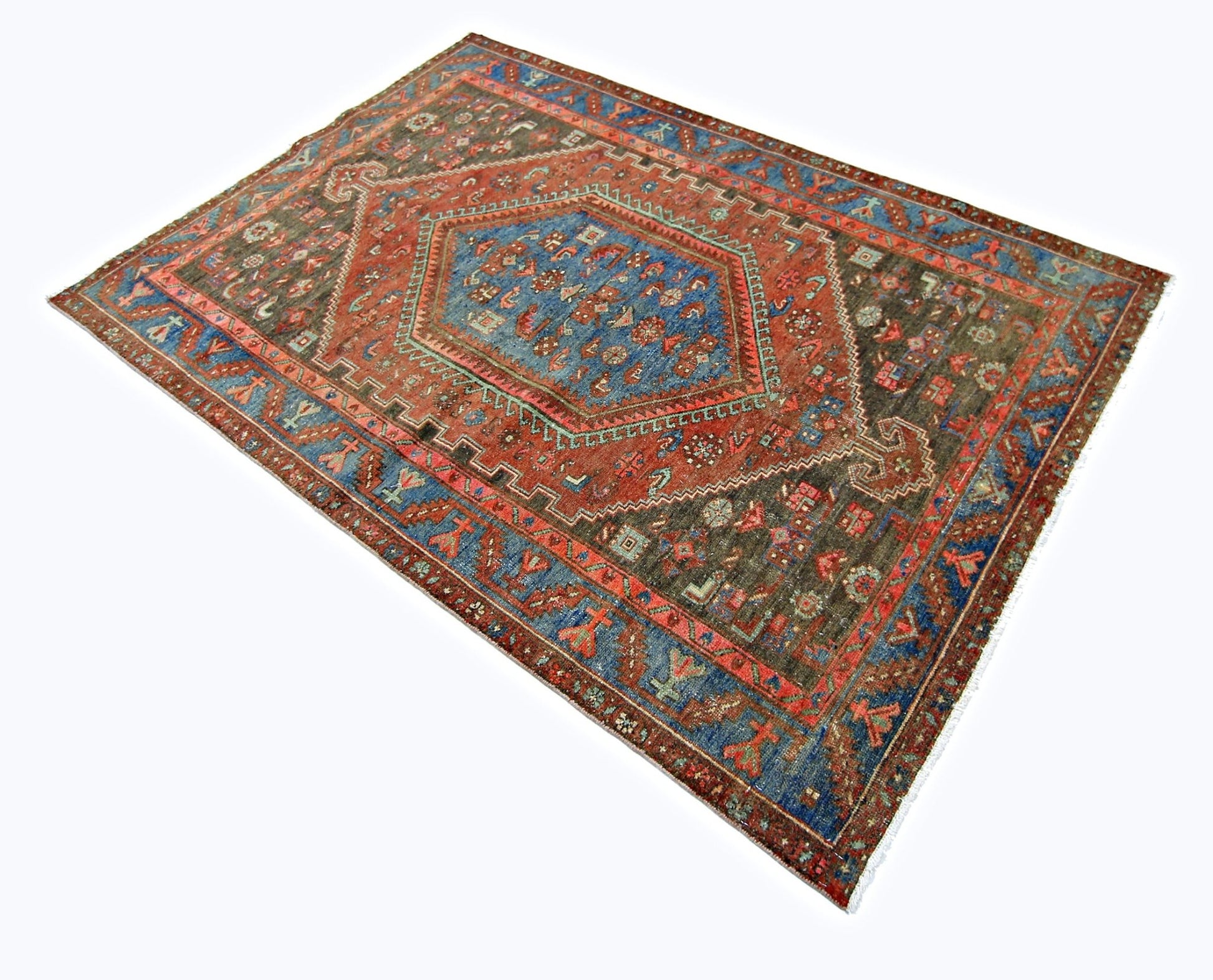 Handmade Vintage Persian Hamadan Rug | 196 x 134 cm | 6'5" x 4'5" - Najaf Rugs & Textile