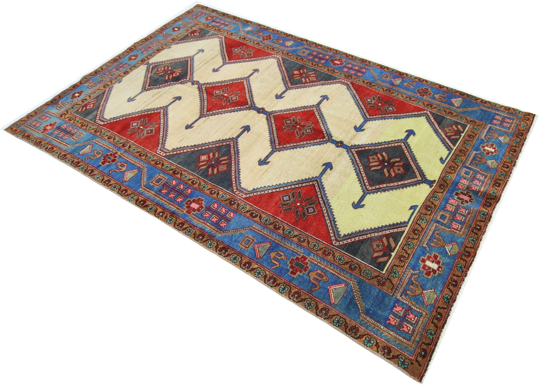 Handmade Vintage Persian Rug | 227 x 138 cm | 7'5" x 4'7" - Najaf Rugs & Textile