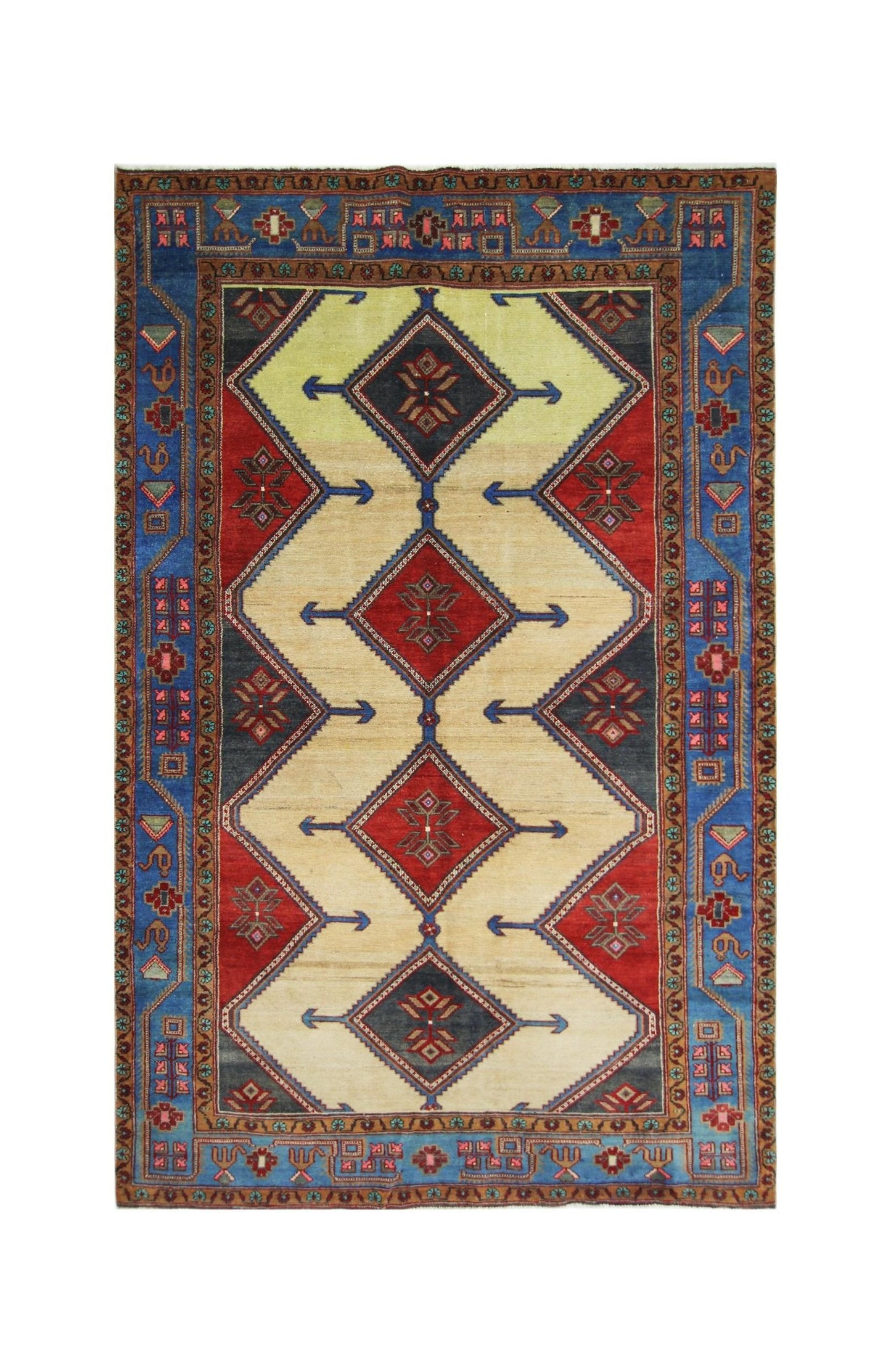 Handmade Vintage Persian Rug | 227 x 138 cm | 7'5" x 4'7" - Najaf Rugs & Textile