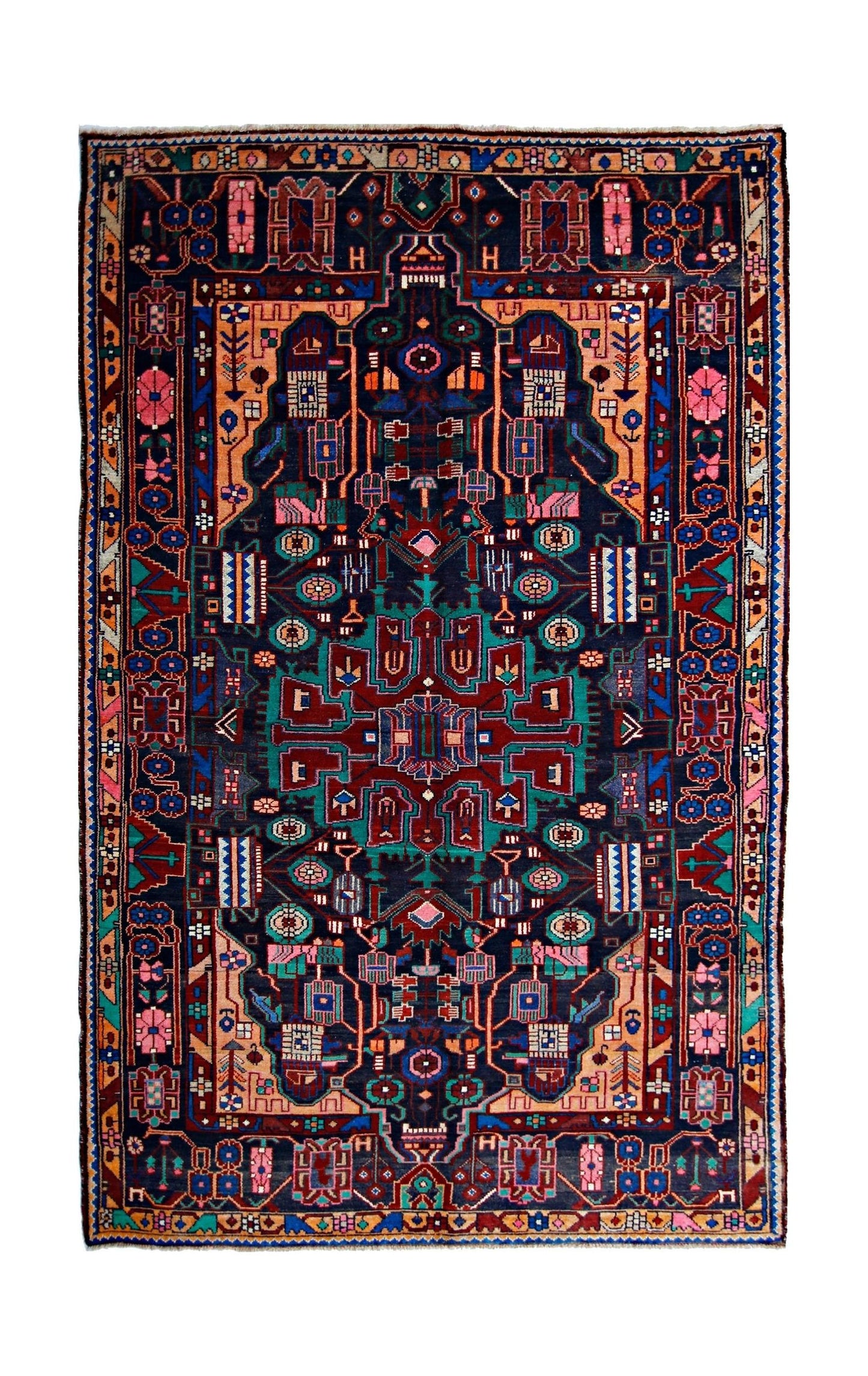 Handmade Vintage Persian Nahavand Rug | 283 x 159 cm | 9'3" x 5'3" - Najaf Rugs & Textile