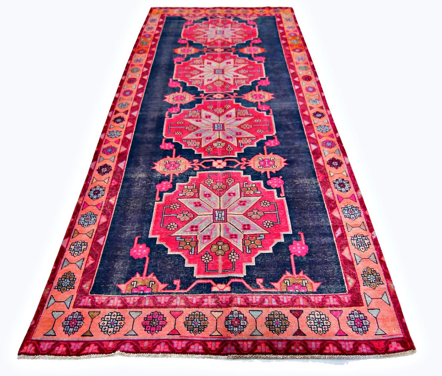 Handmade Vintage Persian Hallway Runner | 390 x 147 cm | 12'10" x 4'10" - Najaf Rugs & Textile