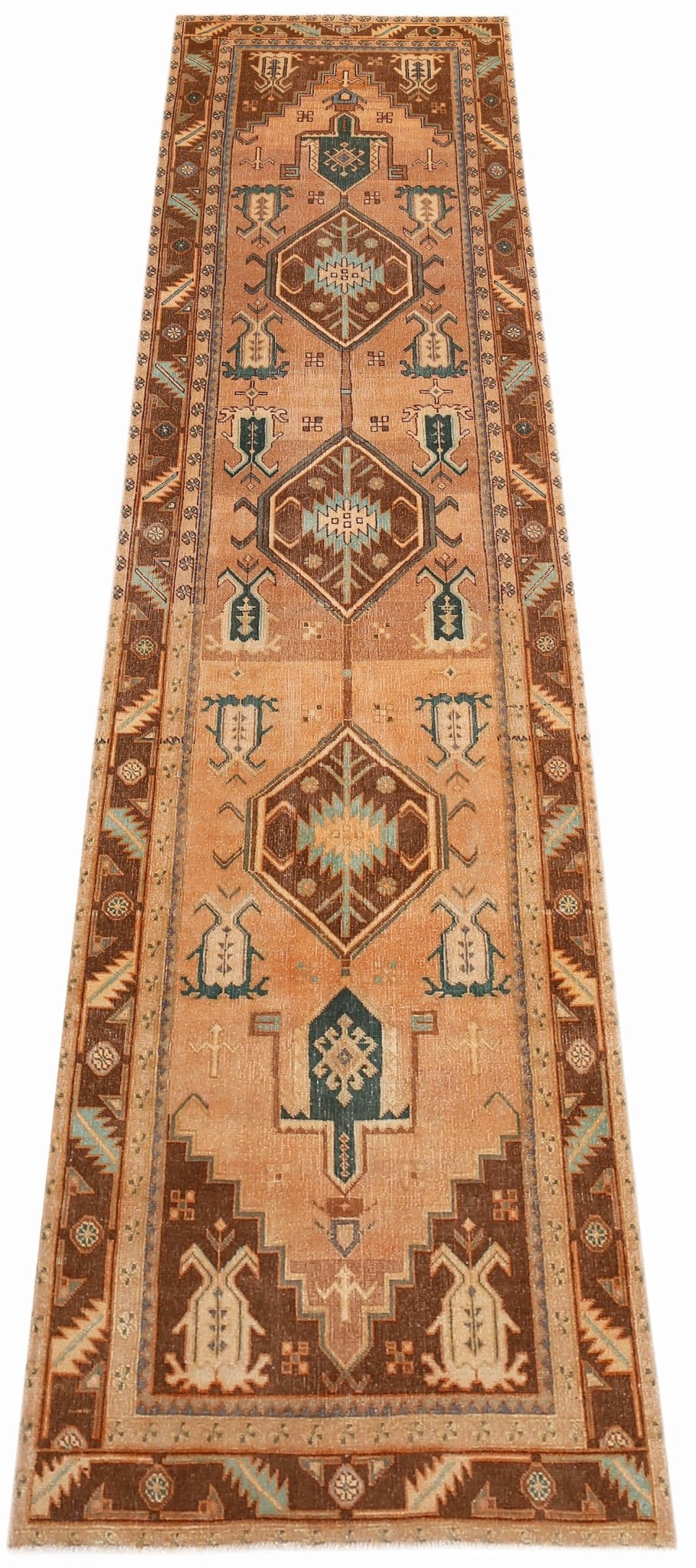 Handmade Vintage Persian Hallway Runner | 418 x 108 cm | 13'9" x 3'6" - Najaf Rugs & Textile