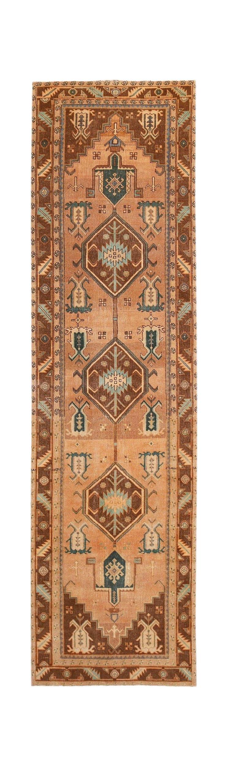 Handmade Vintage Persian Hallway Runner | 418 x 108 cm | 13'9" x 3'6" - Najaf Rugs & Textile