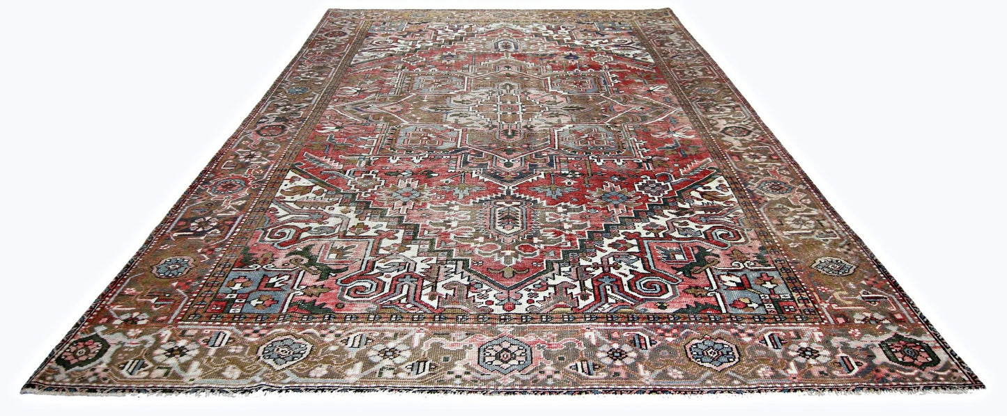 Handmade Vintage Persian Heriz Rug | 344 x 262 cm | 11'6" x 8'7" - Najaf Rugs & Textile
