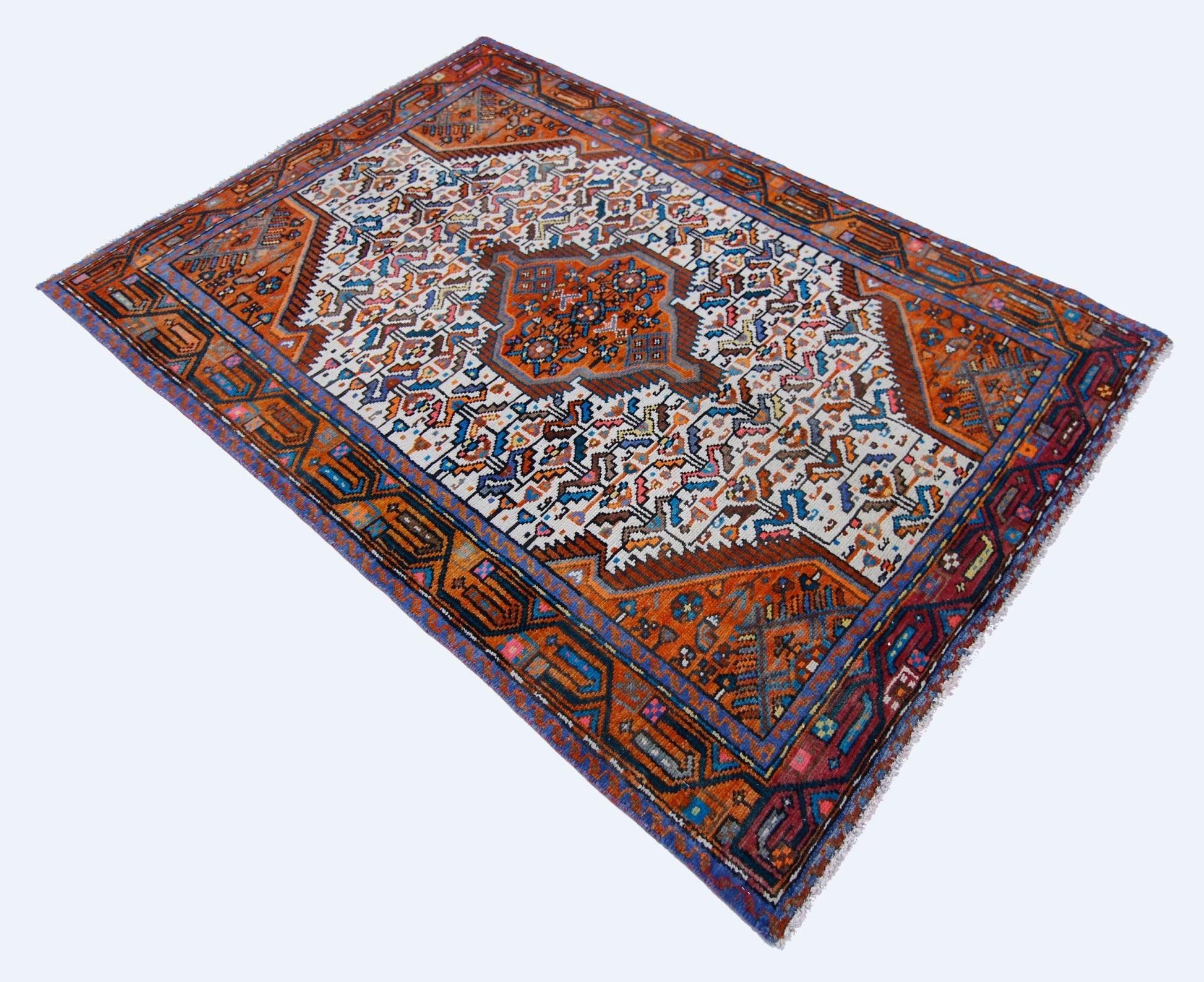 Handmade Vintage Persian Hamadan Rug | 154 x 108 cm | 5'1" x 3'6" - Najaf Rugs & Textile