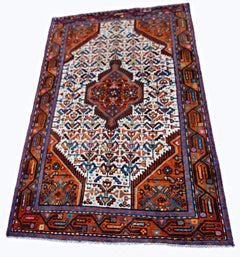 Handmade Vintage Persian Hamadan Rug | 154 x 108 cm | 5'1" x 3'6" - Najaf Rugs & Textile