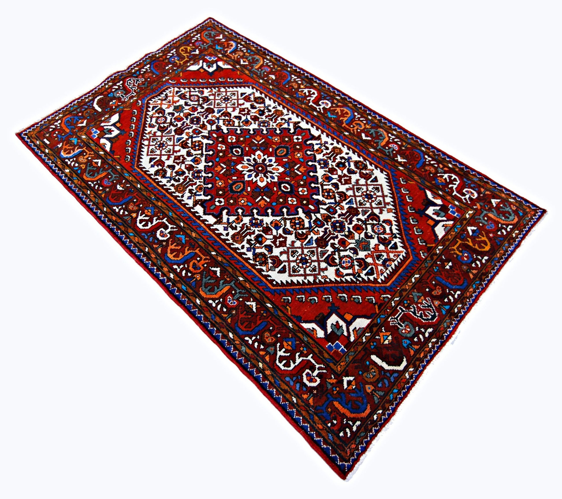 Handmade Vintage Persian Hamadan Rug | 165 x 103 cm | 5'5" x 3'5" - Najaf Rugs & Textile