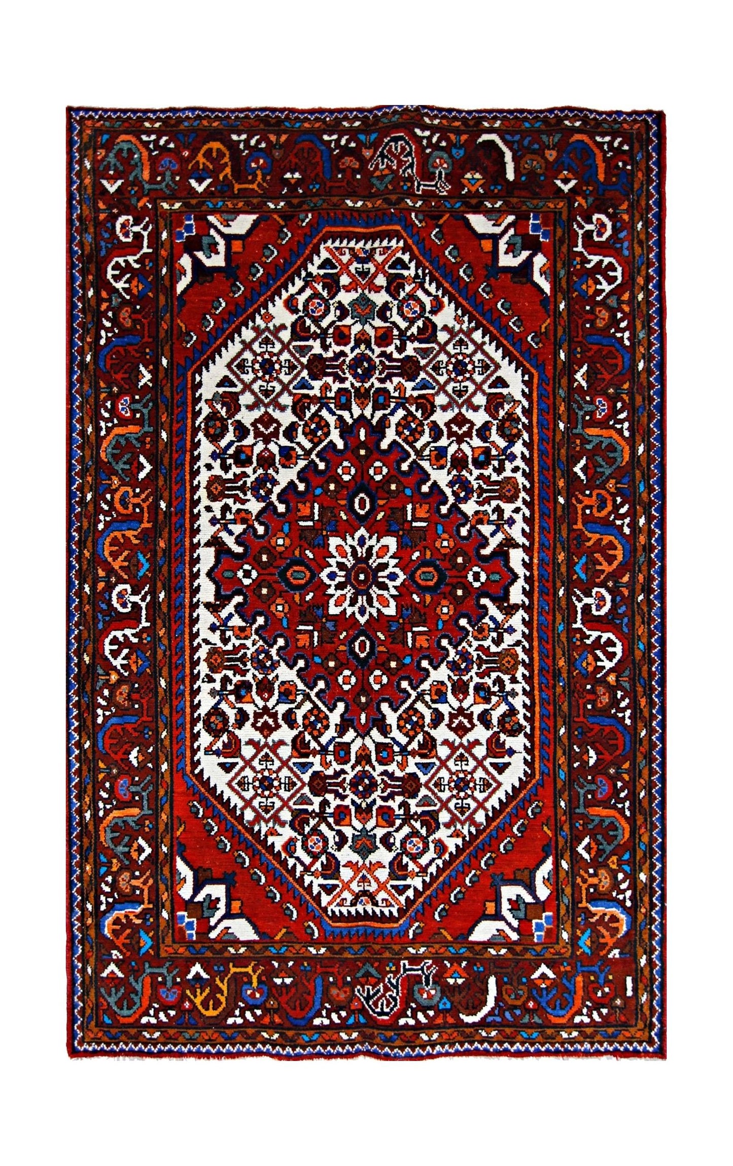 Handmade Vintage Persian Hamadan Rug | 165 x 103 cm | 5'5" x 3'5" - Najaf Rugs & Textile