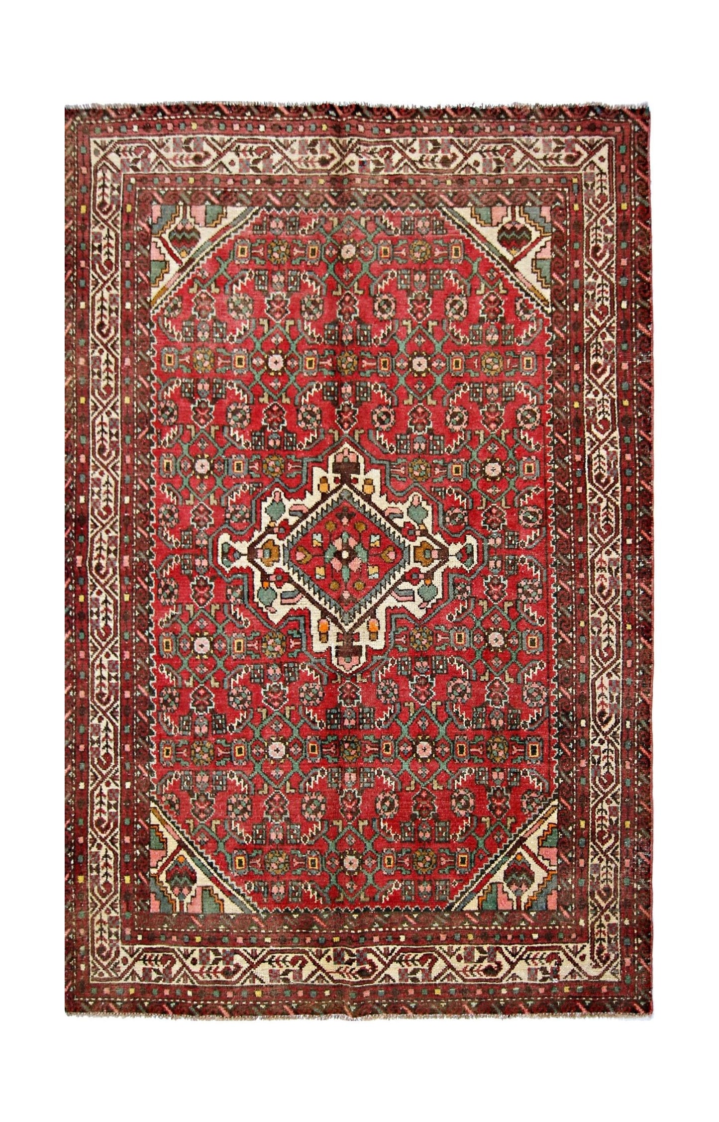 Handmade Vintage Persian Hossainabad Rug | 193 x 136 cm | 6'4" x 4'6" - Najaf Rugs & Textile