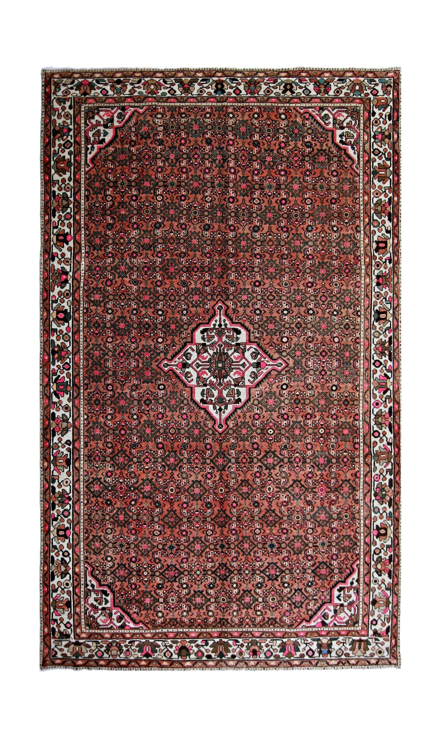 Handmade Vintage Persian Hossainabad Rug | 292 x 200 cm | 9'7" x 6'7" - Najaf Rugs & Textile