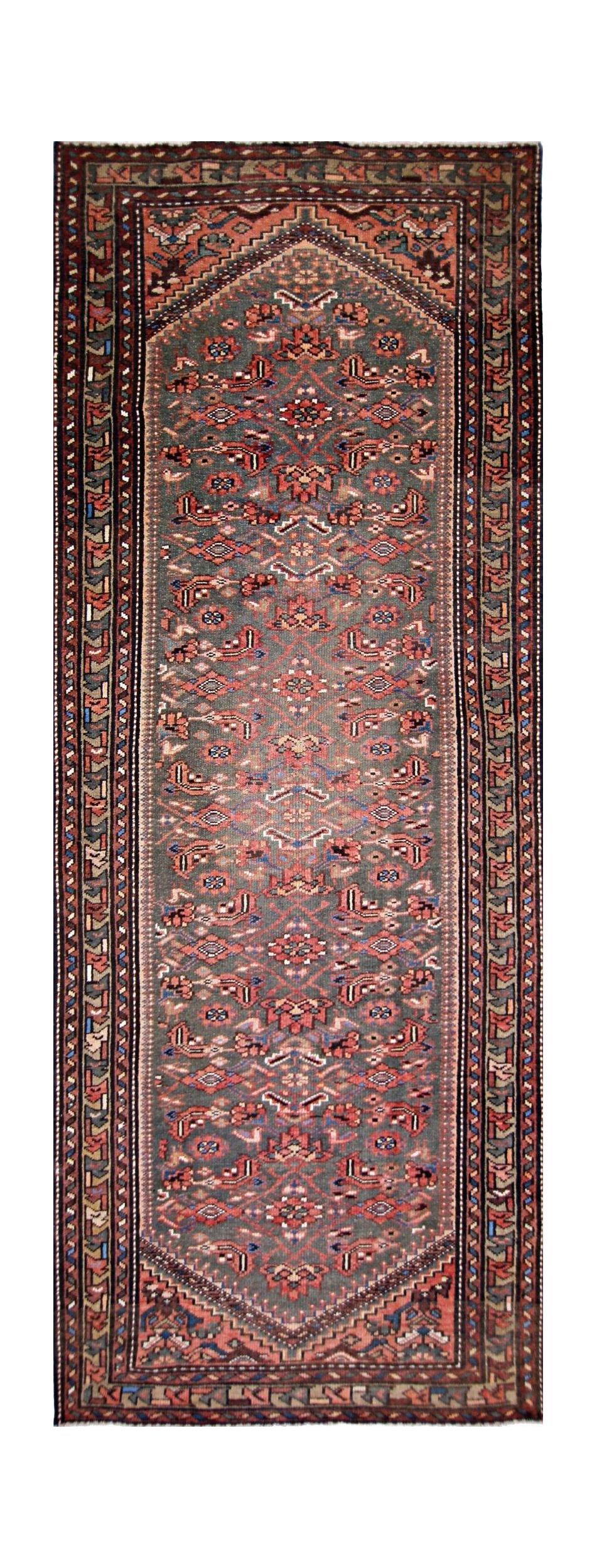 Handmade Vintage Persian Hamadan Hallway Runner | 292 x 106 cm | 9'7" x 3'6" - Najaf Rugs & Textile