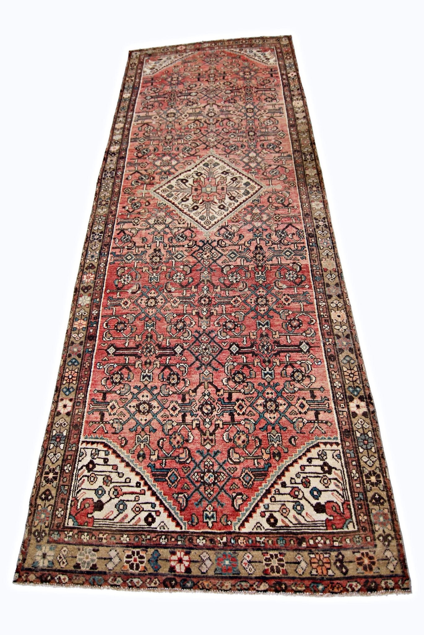 Handmade Vintage Persian Hamadan Hallway Runner | 309 x 117 cm | 10'2" x 3'10" - Najaf Rugs & Textile