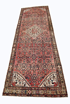 Handmade Vintage Persian Hamadan Hallway Runner | 309 x 117 cm | 10'2" x 3'10" - Najaf Rugs & Textile