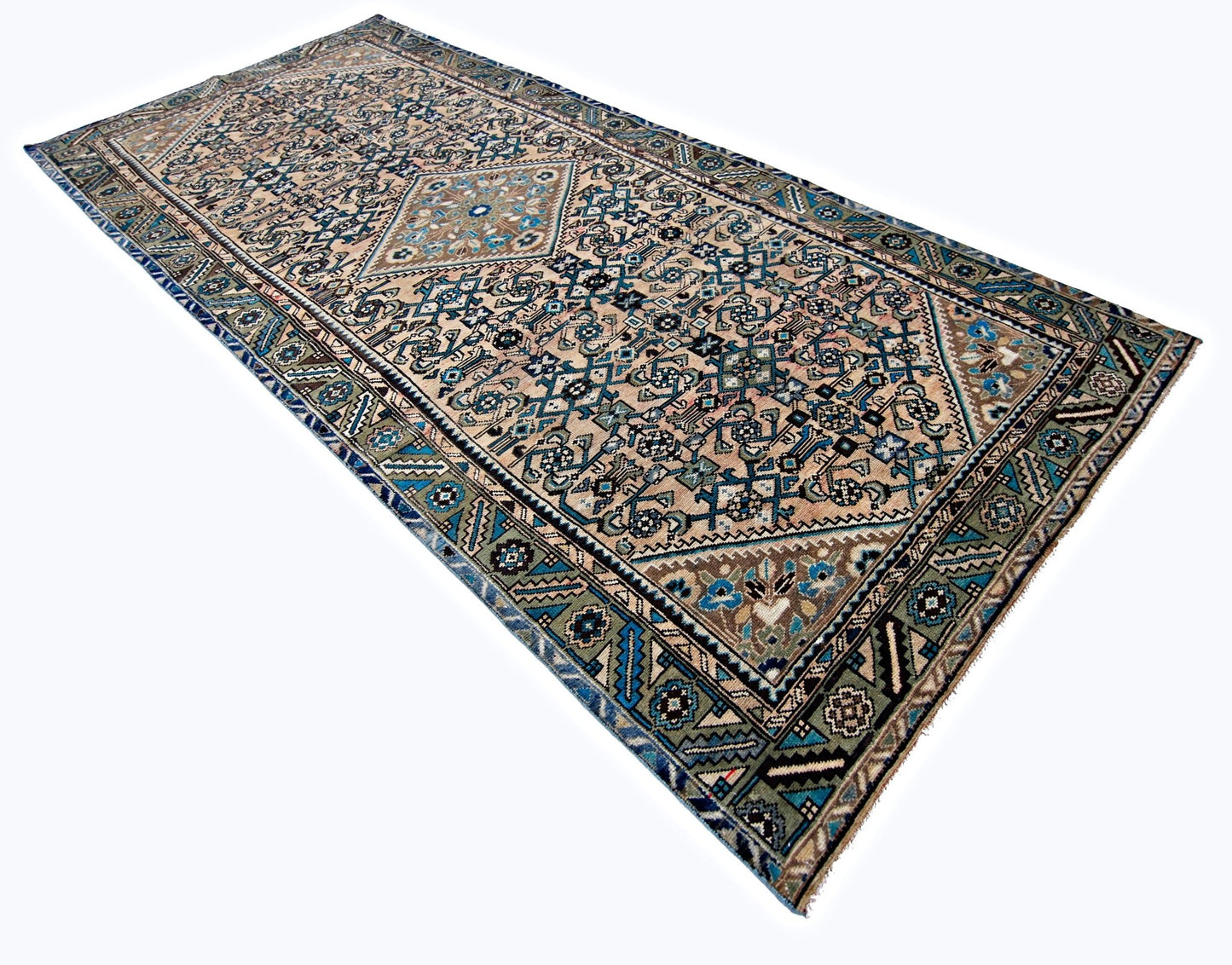 Handmade Vintage Persian Hossainabad Hallway Runner | 330 x 148 cm | 10'10" x 4'10" - Najaf Rugs & Textile