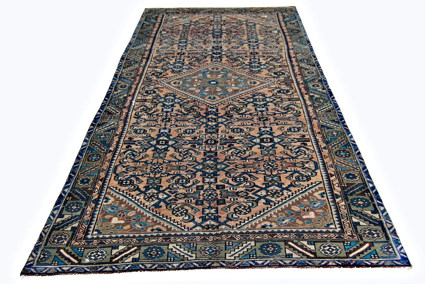 Handmade Vintage Persian Hossainabad Hallway Runner | 330 x 148 cm | 10'10" x 4'10" - Najaf Rugs & Textile