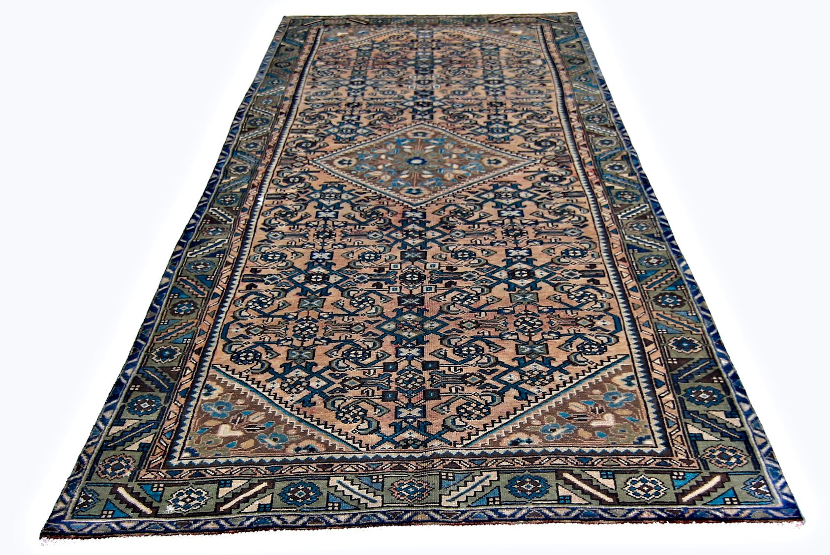 Handmade Vintage Persian Hossainabad Hallway Runner | 330 x 148 cm | 10'10" x 4'10" - Najaf Rugs & Textile