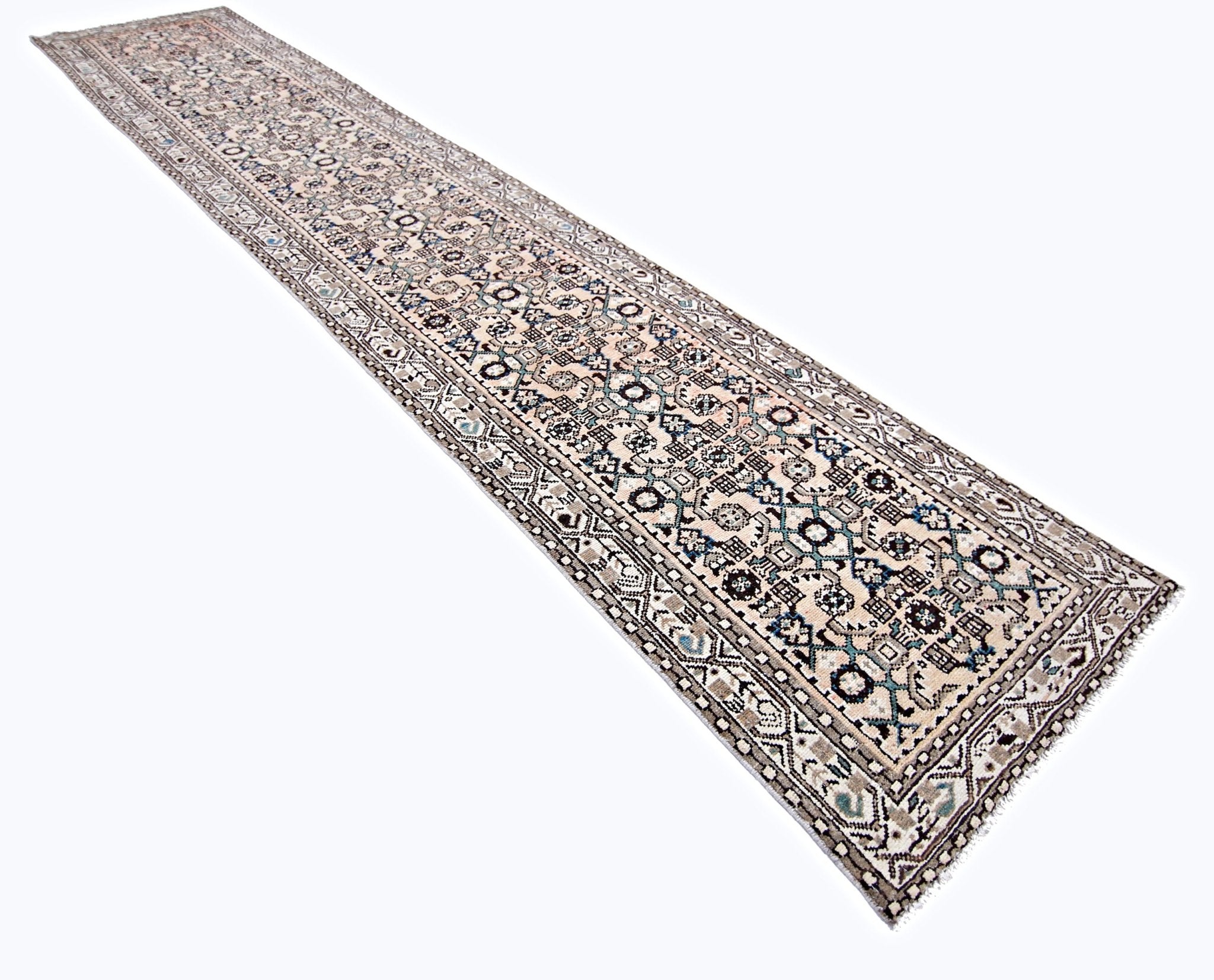Handmade Vintage Persian Hallway Runner | 402 x 77 cm | 13'2" x 2'6" - Najaf Rugs & Textile