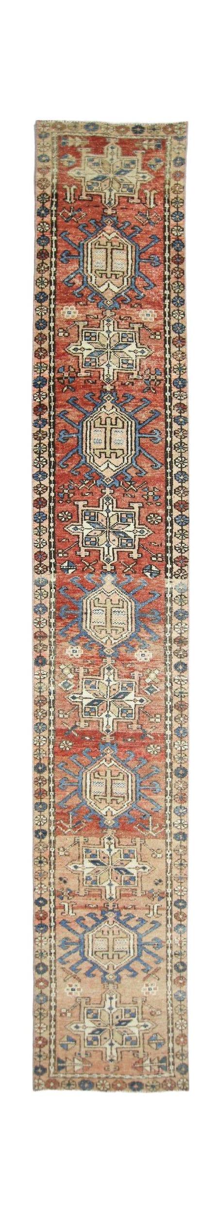 Handmade Vintage Persian Karaja Hallway Runner | 313 x 45 cm | 10'3" x 1'6" - Najaf Rugs & Textile