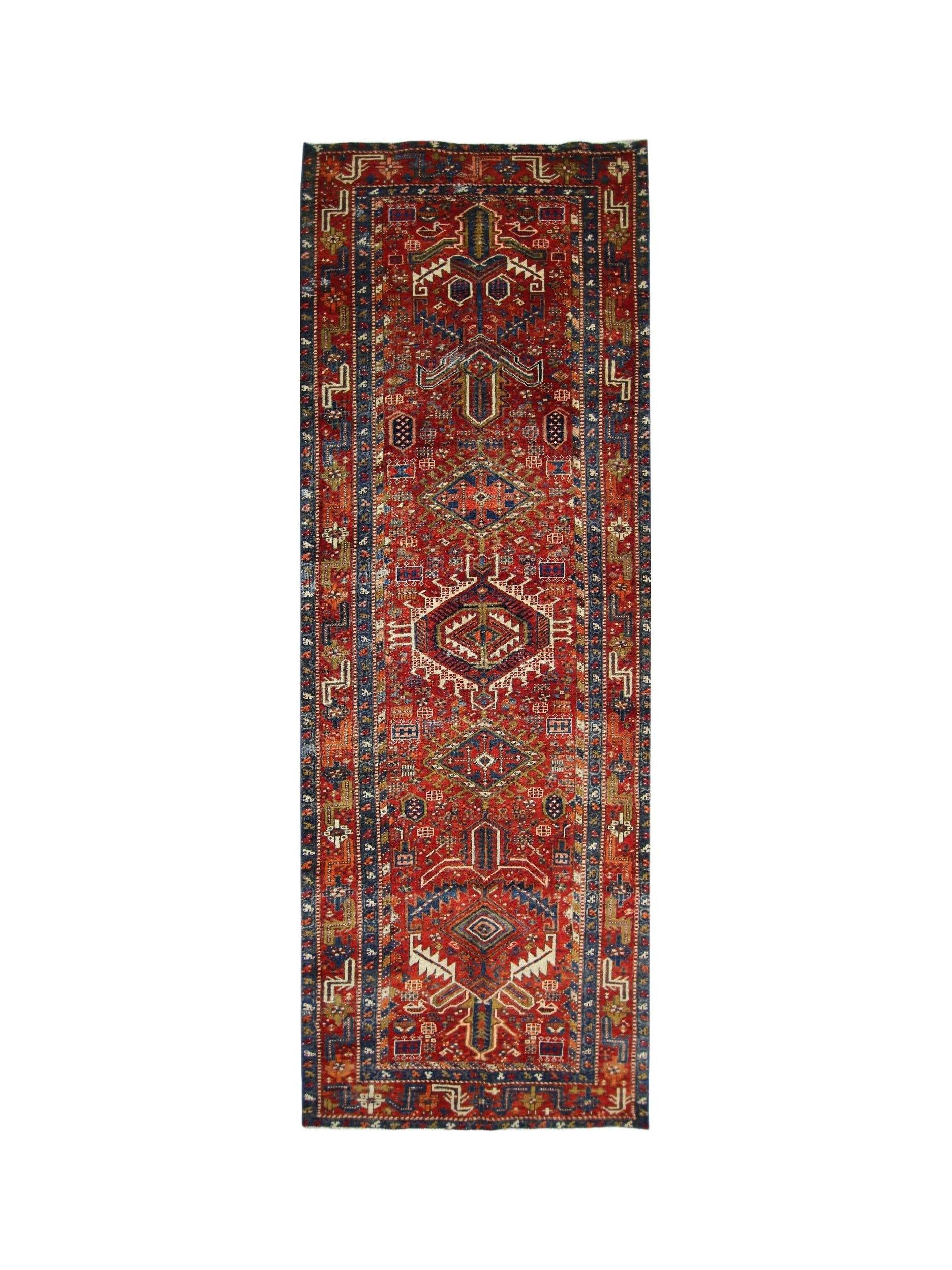 Handmade Vintage Persian Karaja Hallway Runner | 314 x 107 cm | 10'4" x 3'6" - Najaf Rugs & Textile