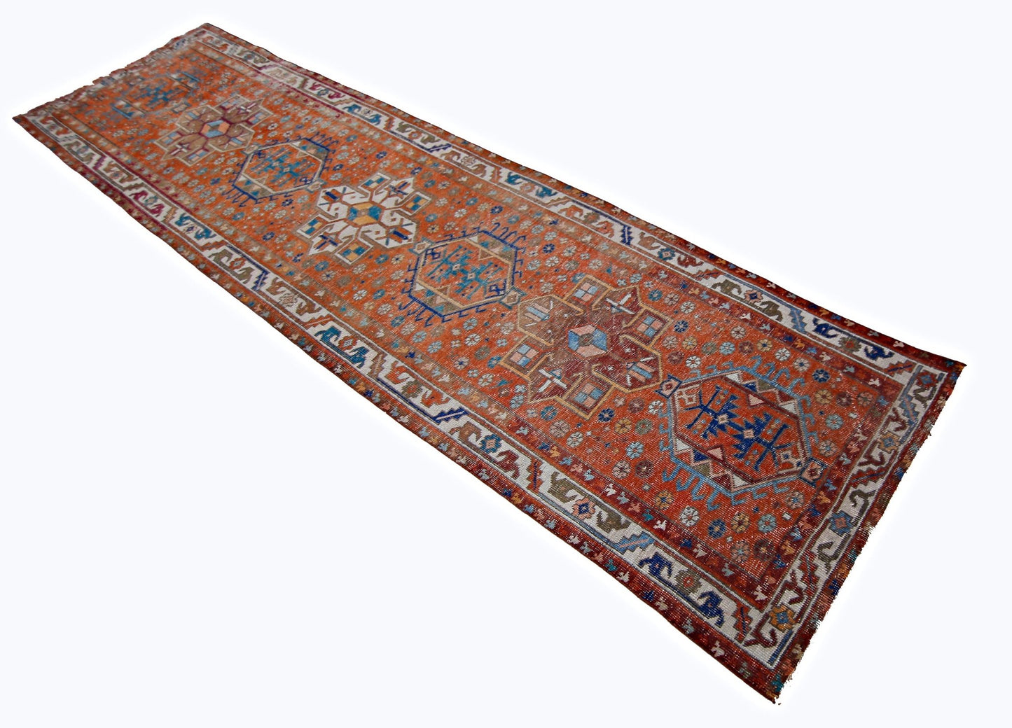 Handmade Vintage Persian Hallway Runner | 370 x 92 cm | 12'2" x 3' - Najaf Rugs & Textile