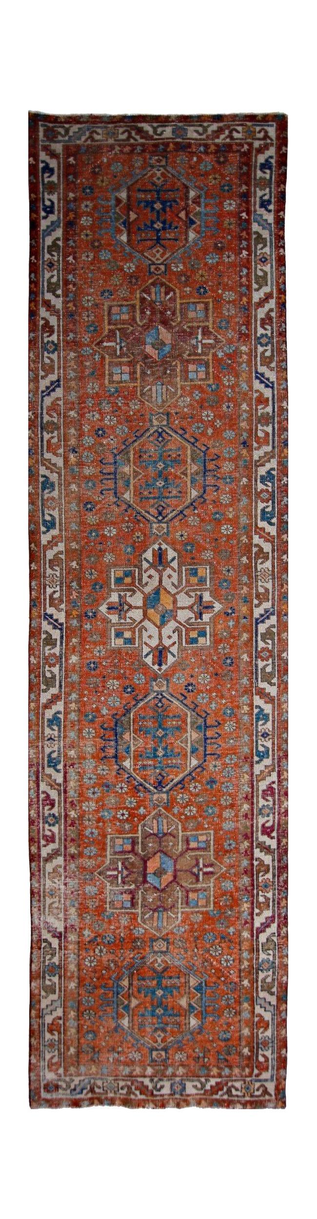 Handmade Vintage Persian Hallway Runner | 370 x 92 cm | 12'2" x 3' - Najaf Rugs & Textile