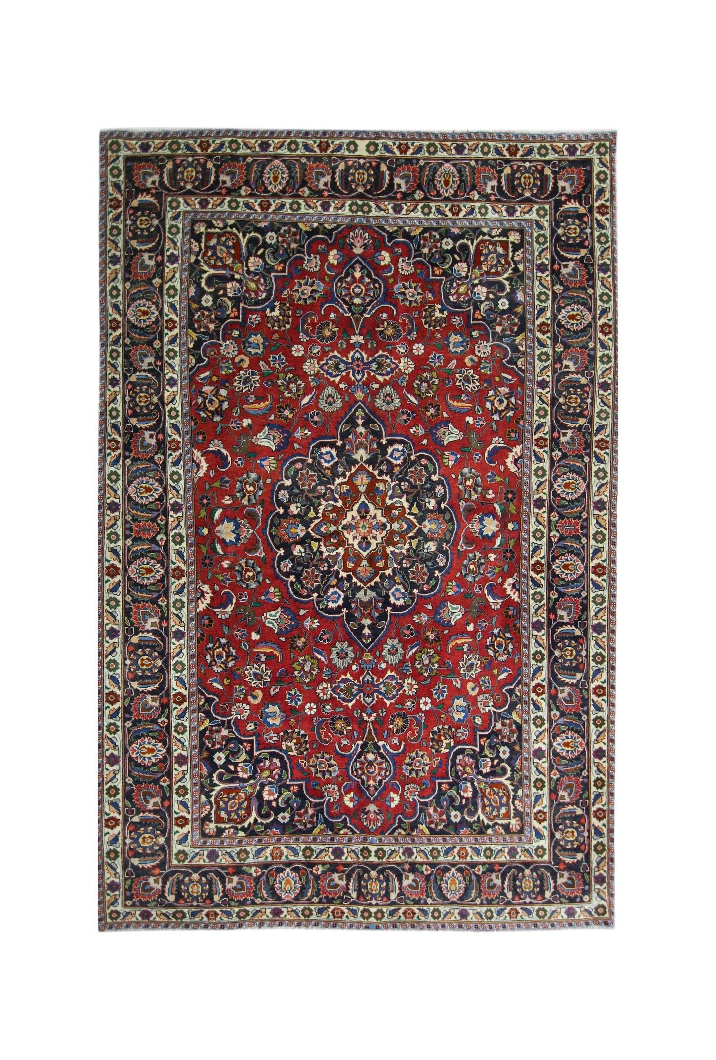 Handmade Vintage Persian Rug | 286 x 189 cm | 9'5" x 6'2" - Najaf Rugs & Textile