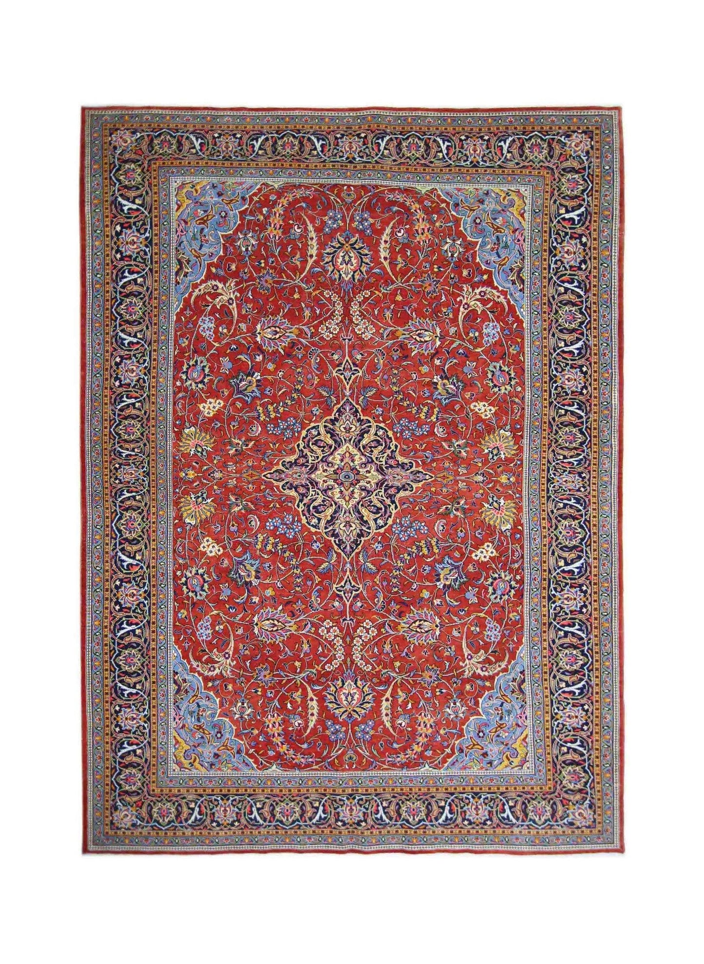Handmade Vintage Persian Kashan Rug | 363 x 240 cm | 11'11" x 7'10" - Najaf Rugs & Textile