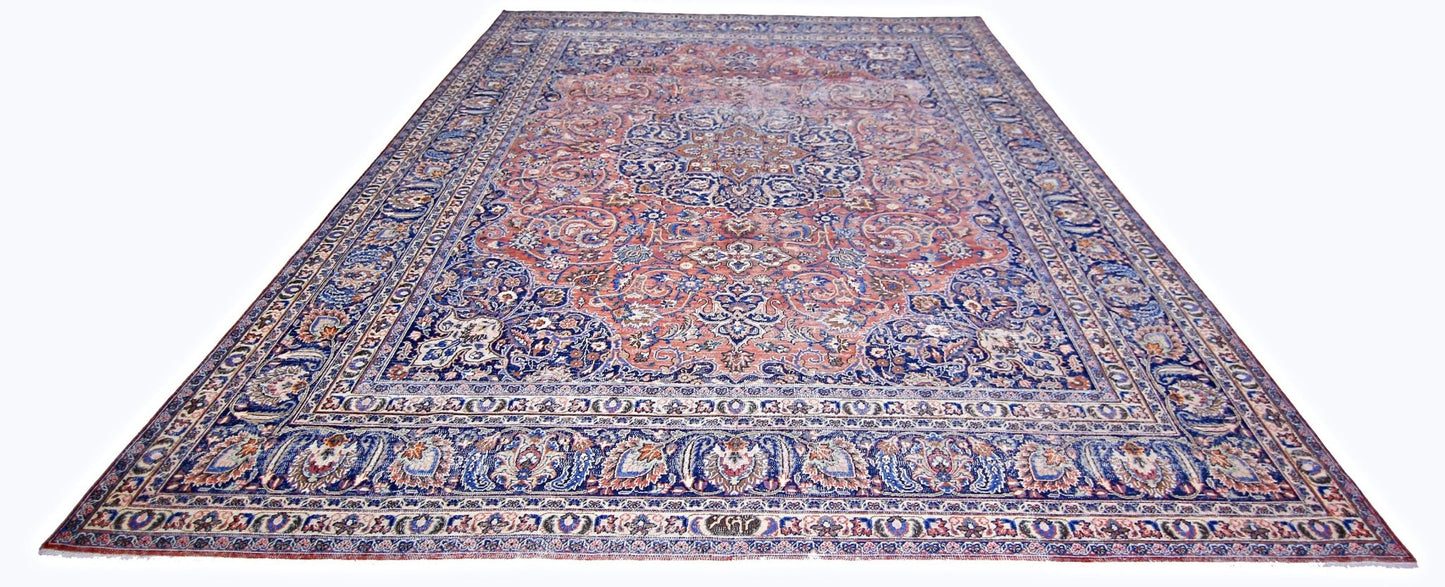 Handmade Vintage Persian Kashan Rug | 386 x 296 cm | 12'8" x 9'9" - Najaf Rugs & Textile