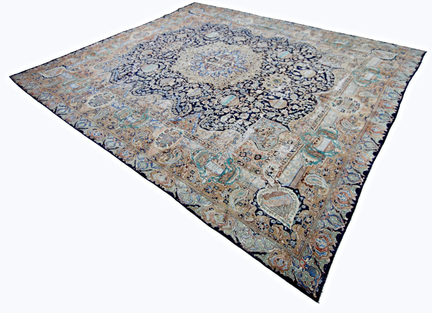 Handmade Vintage Persian Kashmar Rug | 360 x 301 cm | 11'10" x 9'10" - Najaf Rugs & Textile
