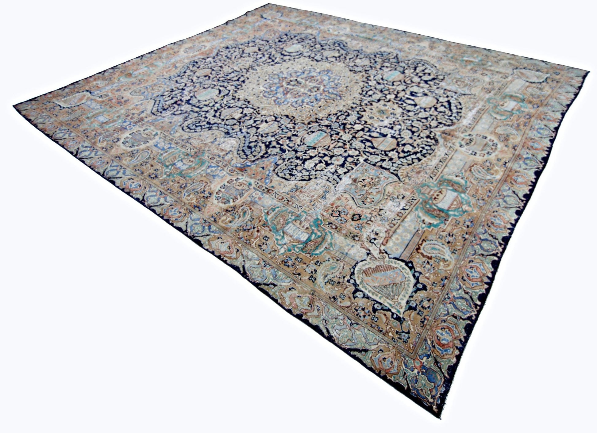 Handmade Vintage Persian Kashmar Rug | 360 x 301 cm | 11'10" x 9'10" - Najaf Rugs & Textile