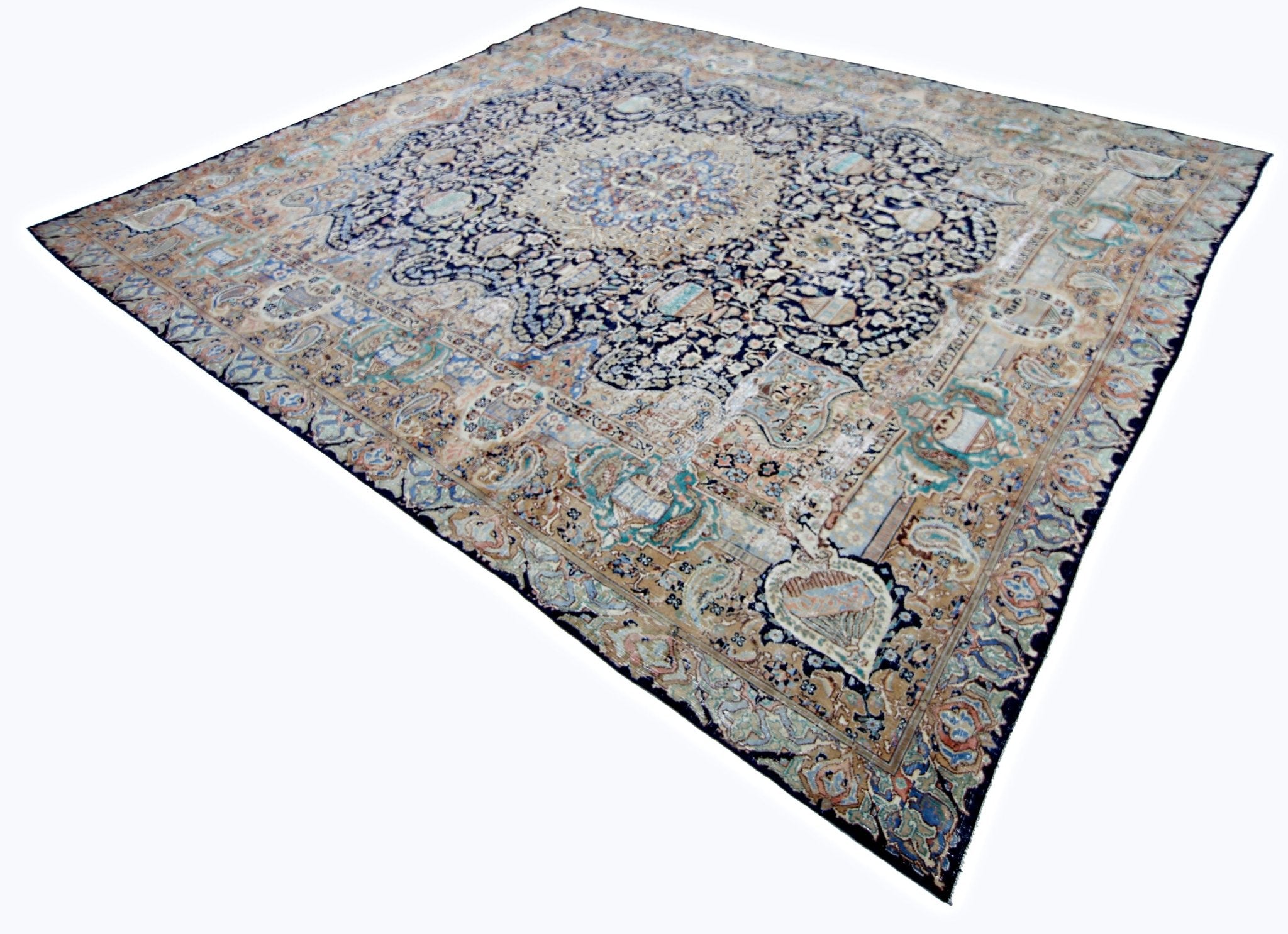 Handmade Vintage Persian Kashmar Rug | 360 x 301 cm | 11'10" x 9'10" - Najaf Rugs & Textile