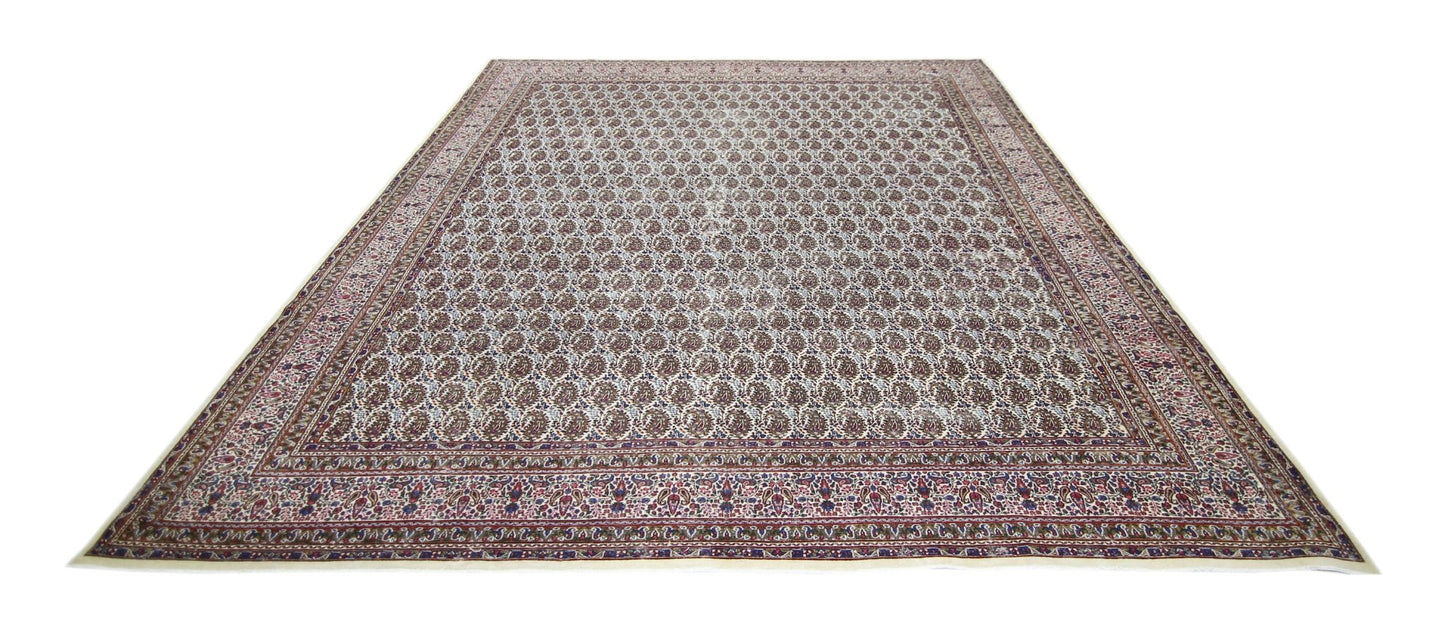 Handmade Vintage Persian Senneh Paisley Rug | 387 x 295 cm | 12'8" x 9'8" - Najaf Rugs & Textile