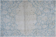 A vintage Persian Kerman rug featuring a central medallion surrounded by intricate floral patterns.