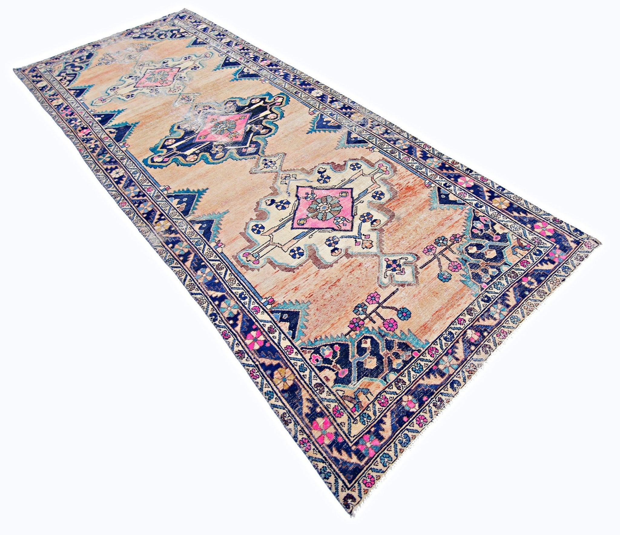 Handmade Vintage Persian Hallway Runner | 388 x 146 cm | 12'9" x 4'9" - Najaf Rugs & Textile