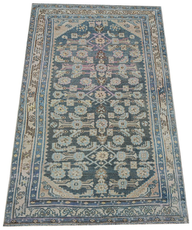 Vintage Persian Malayer rug with a blue floral pattern.