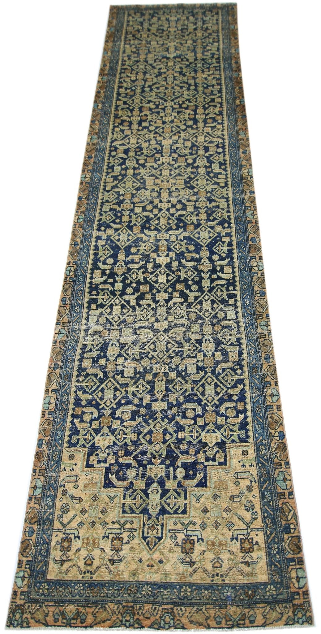Handmade Vintage Persian Malayer Hallway Runner | 393 x 97 cm | 12'10" x 3'2" - Najaf Rugs & Textile