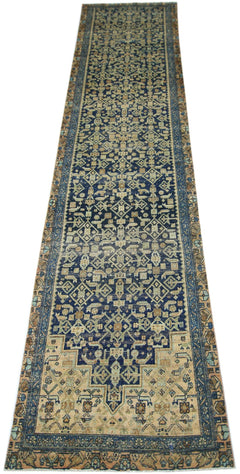 Handmade Vintage Persian Malayer Hallway Runner | 393 x 97 cm | 12'10" x 3'2" - Najaf Rugs & Textile