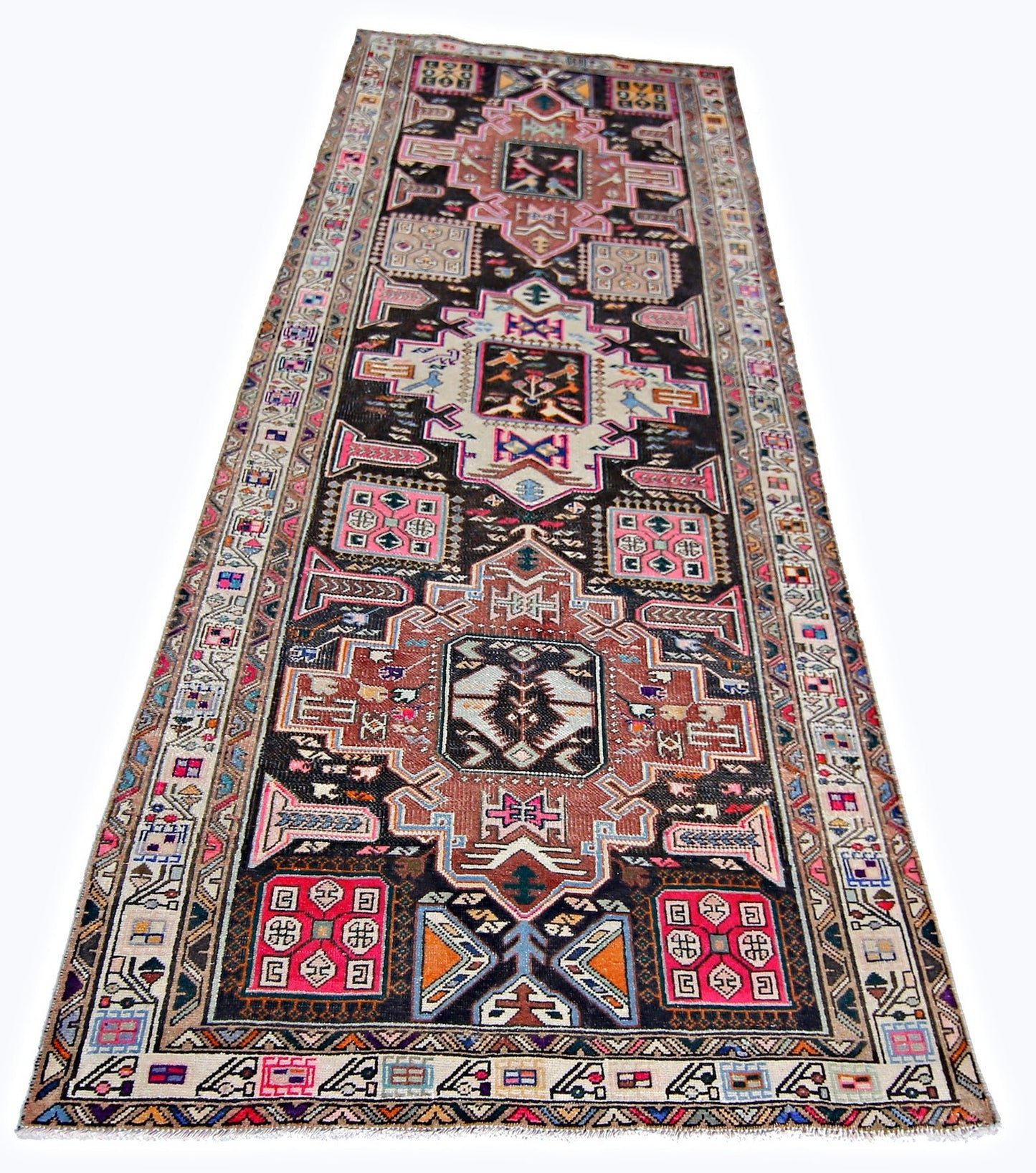 Handmade Vintage Persian Hallway Runner | 281 x 104 cm | 9'3" x 3'5" - Najaf Rugs & Textile