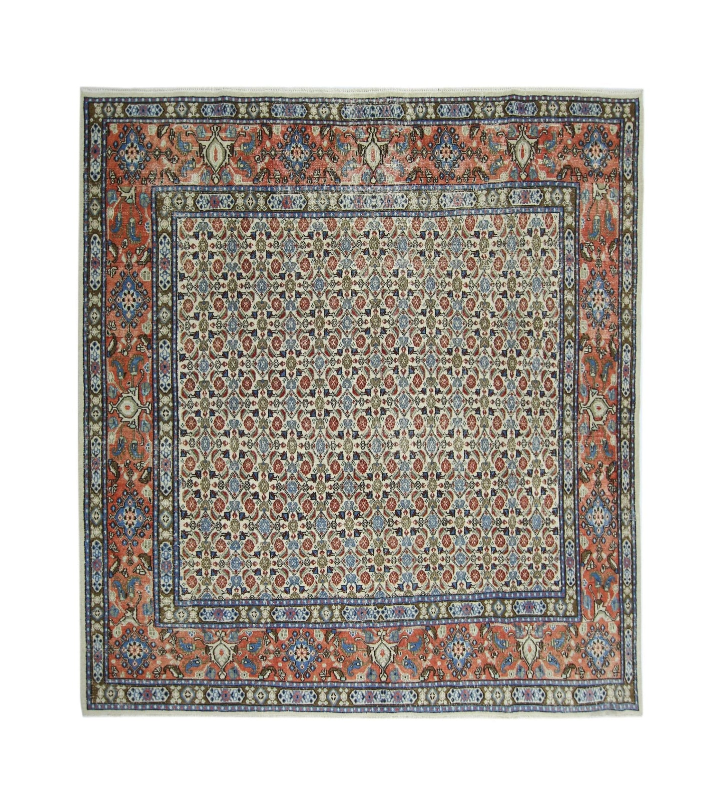 Handmade Vintage Persian Moud Rug | 213 x 202 cm | 7' x 6'8" - Najaf Rugs & Textile