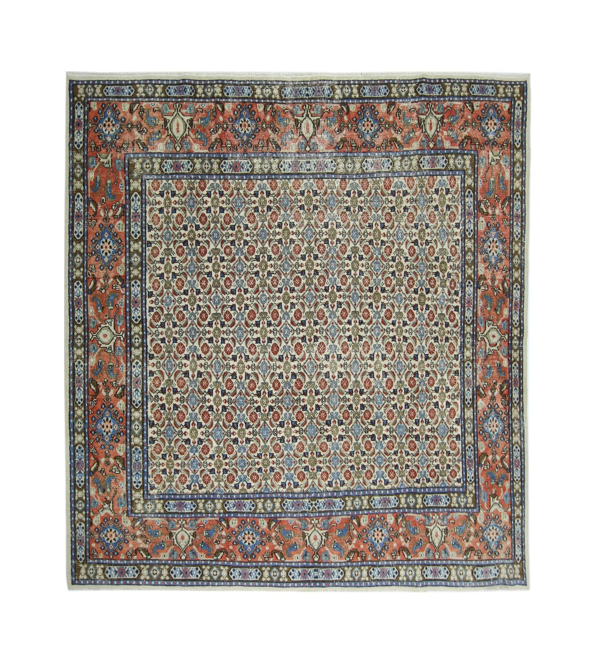 Handmade Vintage Persian Moud Rug | 213 x 202 cm | 7' x 6'8" - Najaf Rugs & Textile