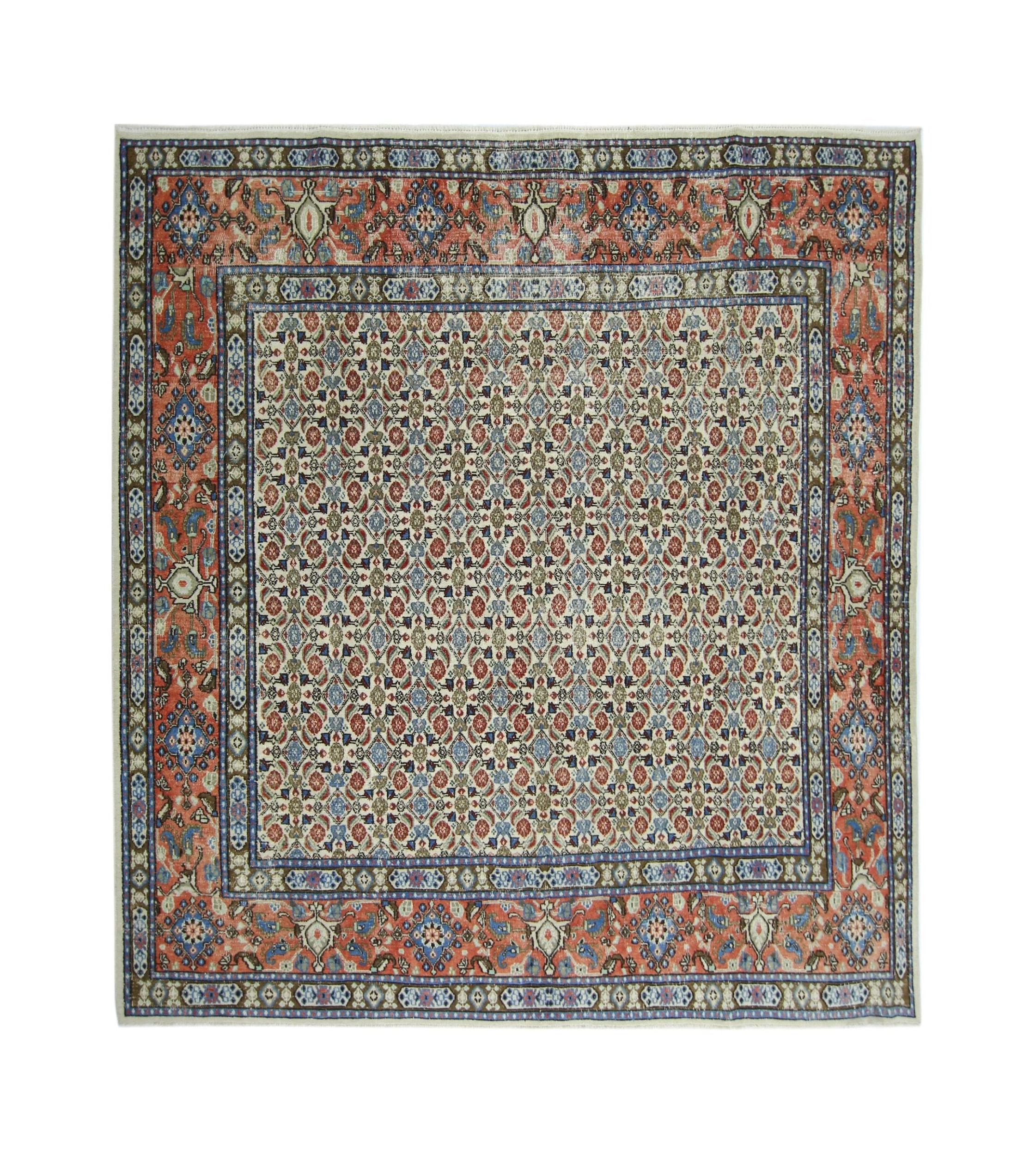 Handmade Vintage Persian Moud Rug | 213 x 202 cm | 7' x 6'8" - Najaf Rugs & Textile