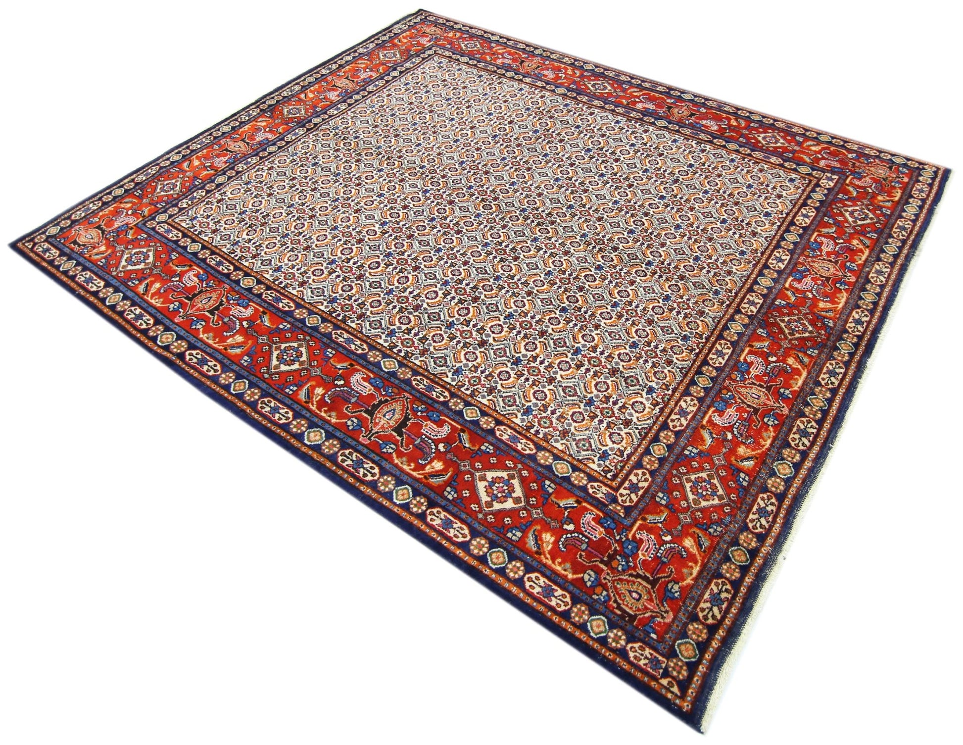 Handmade Vintage Persian Moud Rug | 243 x 196 cm | 8' x 6'5" - Najaf Rugs & Textile