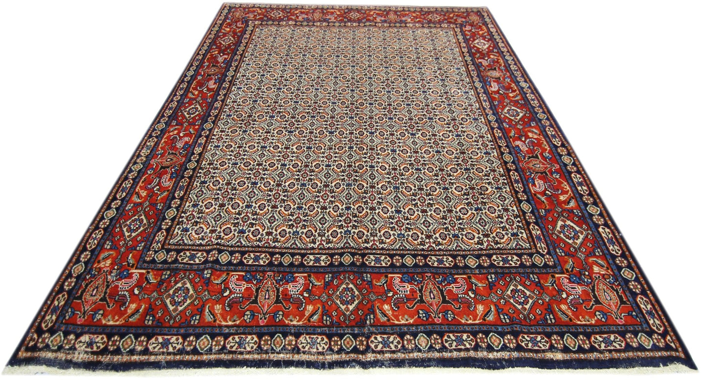 Handmade Vintage Persian Moud Rug | 243 x 196 cm | 8' x 6'5" - Najaf Rugs & Textile