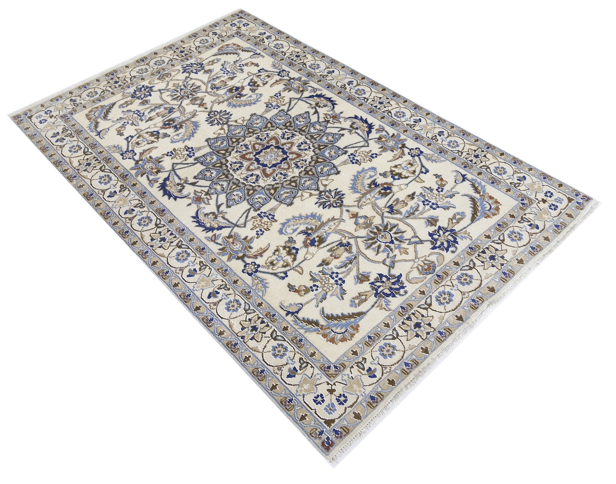 Handmade Vintage Persian Nain Rug | 187 x 121 cm | 6'2" x 4' - Najaf Rugs & Textile