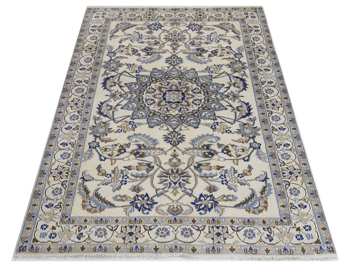 Handmade Vintage Persian Nain Rug | 187 x 121 cm | 6'2" x 4' - Najaf Rugs & Textile