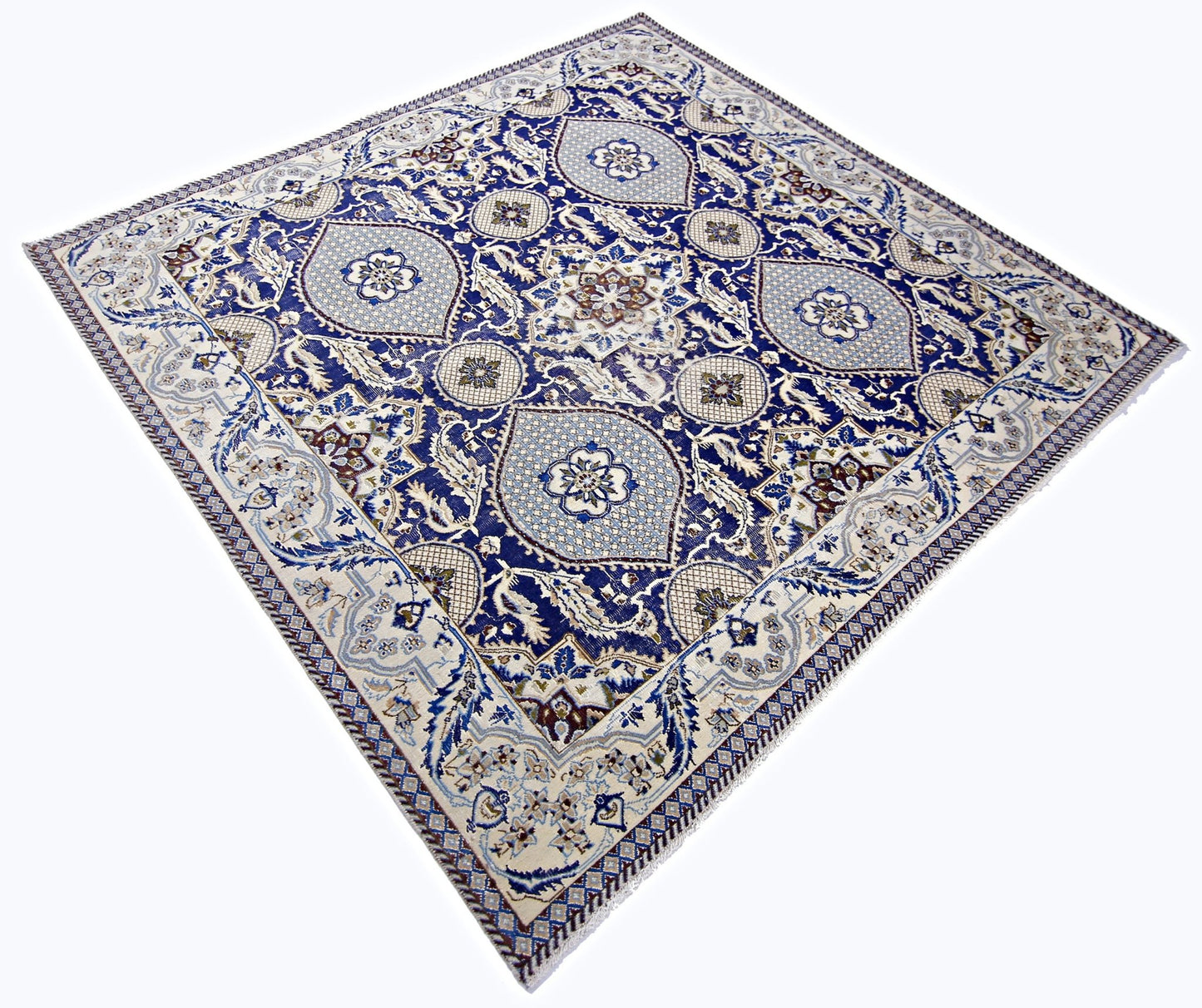 Handmade Vintage Persian Nain Rug | 193 x 189 cm | 6'4" x 6'2" - Najaf Rugs & Textile