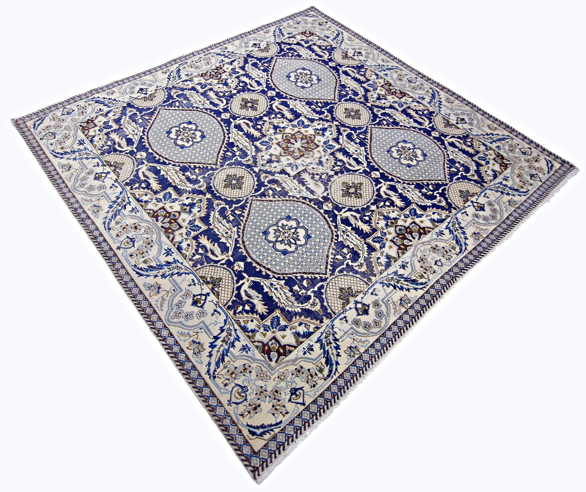Handmade Vintage Persian Nain Rug | 193 x 189 cm | 6'4" x 6'2" - Najaf Rugs & Textile