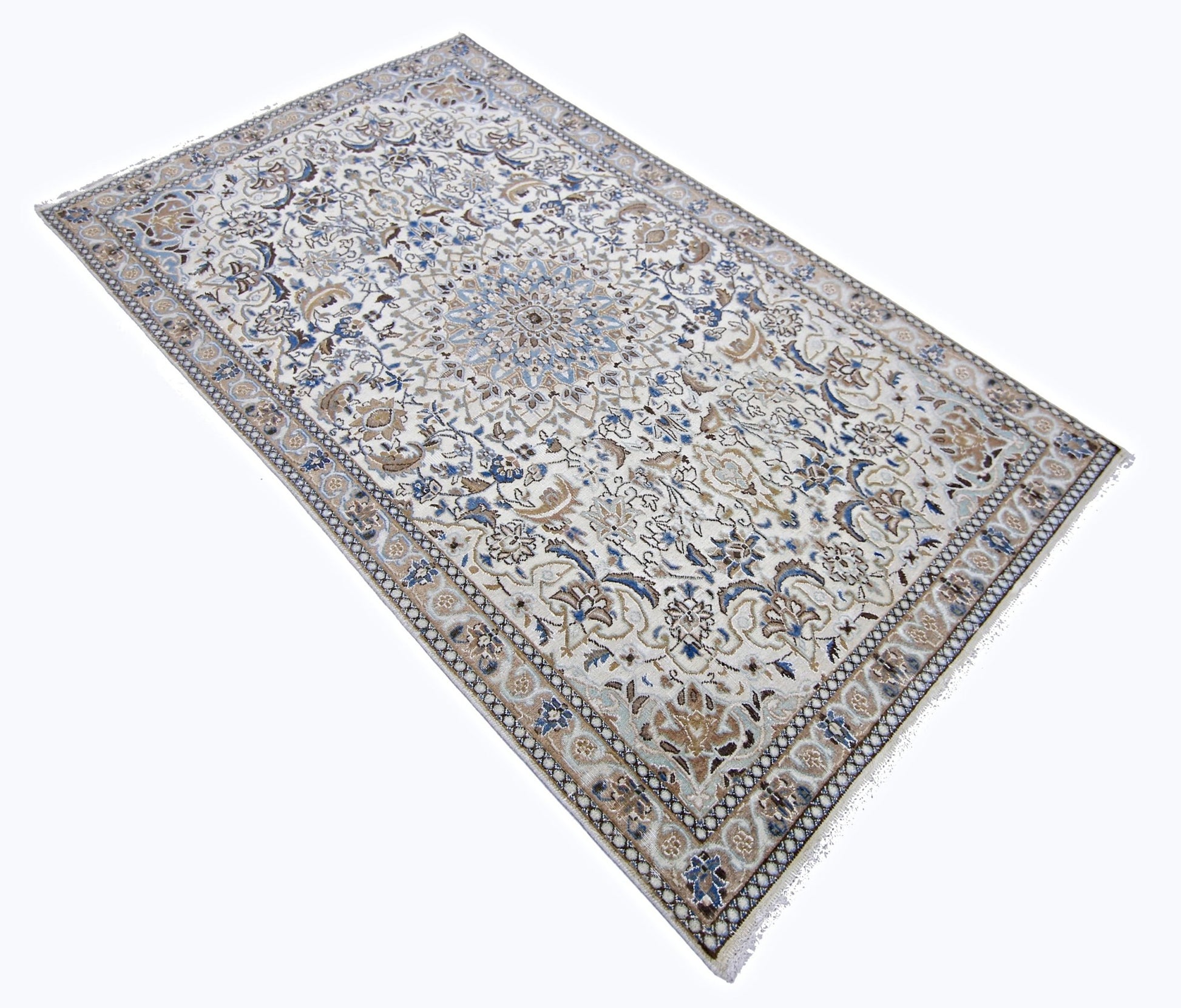 Handmade Vintage Persian Nain Rug | 199 x 111 cm | 6'6" x 3'8" - Najaf Rugs & Textile