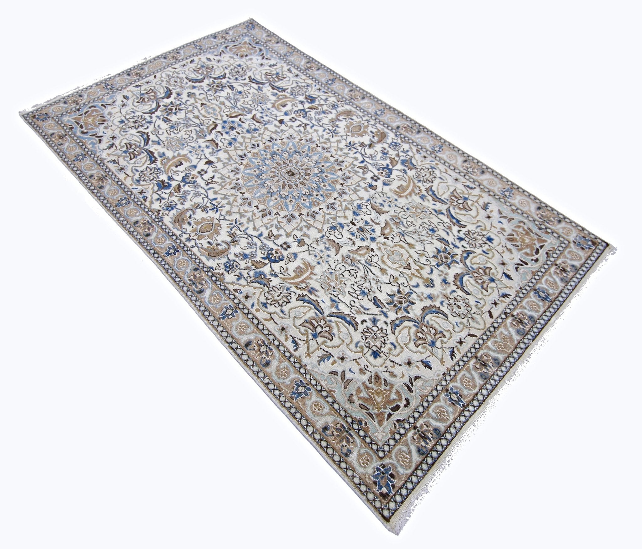 Handmade Vintage Persian Nain Rug | 199 x 111 cm | 6'6" x 3'8" - Najaf Rugs & Textile